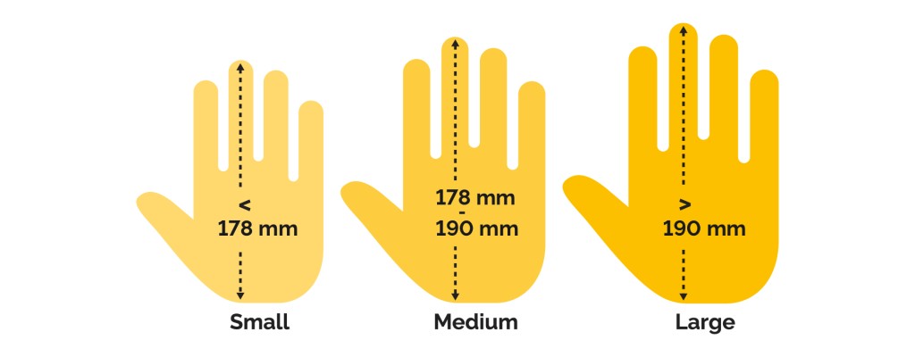 3 different hand sizes, choose the right size!